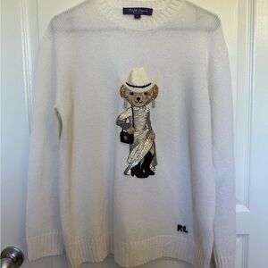Ralph Lauren White Crewneck Sweater with Graphic Design